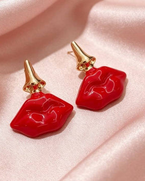 Red Enamel Lip-Shaped Drop Earrings