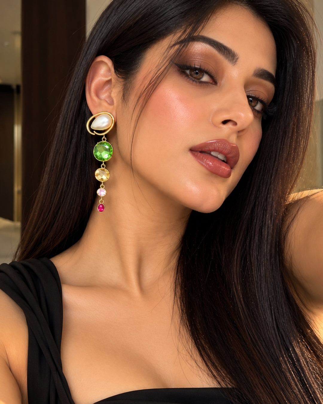 Pearl Rhinestone Tassel Drop Earrings