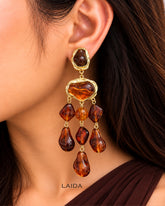 Retro Brown Gemstone Drop Earrings