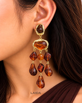 Retro Brown Gemstone Drop Earrings