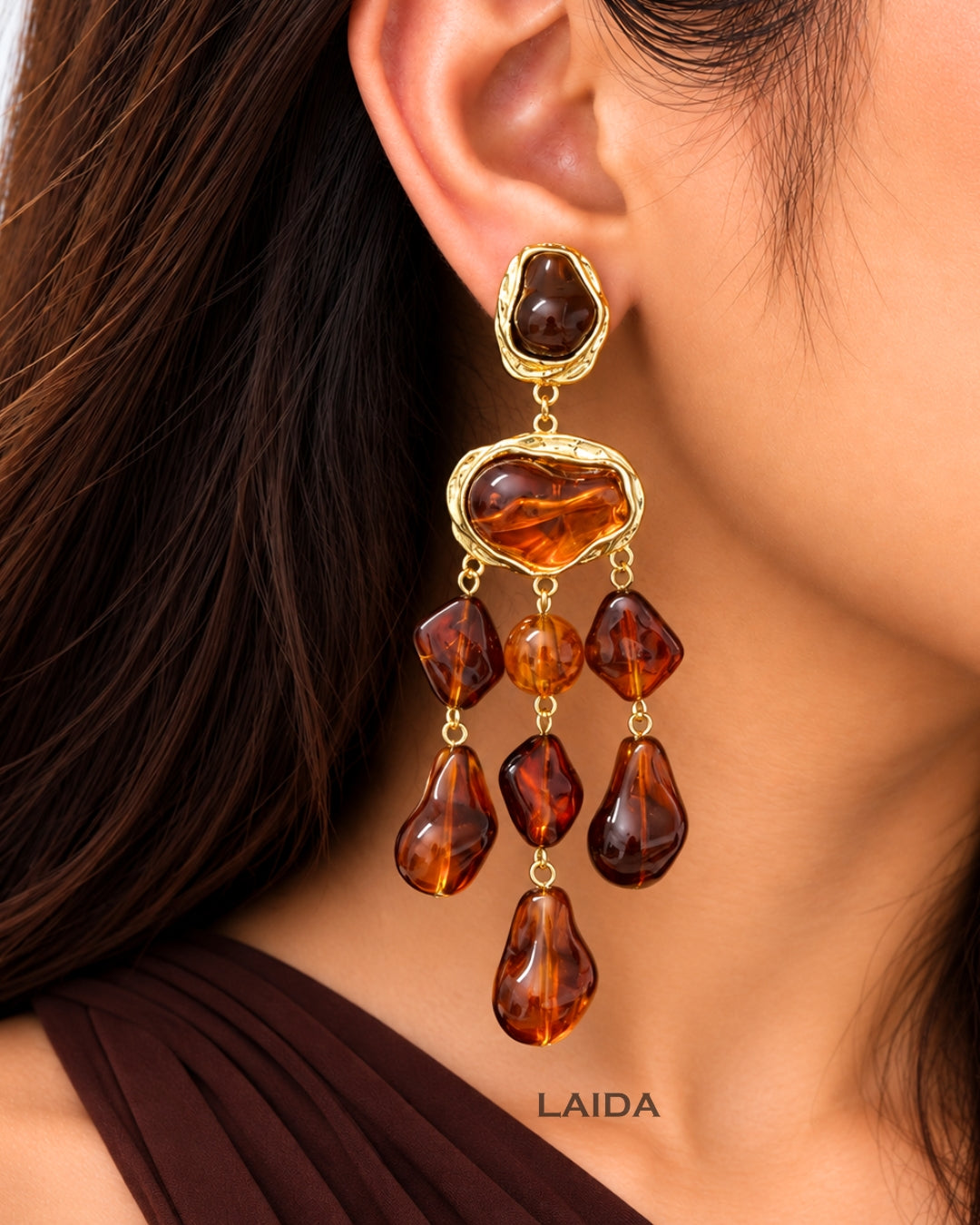 Retro Brown Gemstone Drop Earrings
