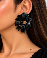 Vintage Black Floral Stud Earrings