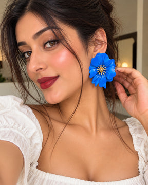 Vintage Blue Floral Stud Earrings