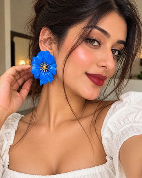 Vintage Blue Floral Stud Earrings