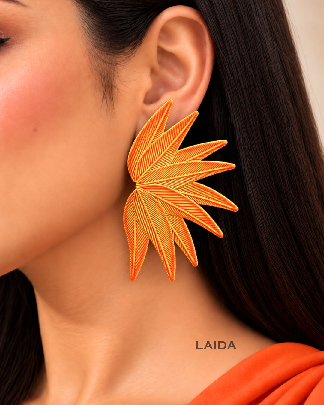 Orange Leaf Stud Earrings