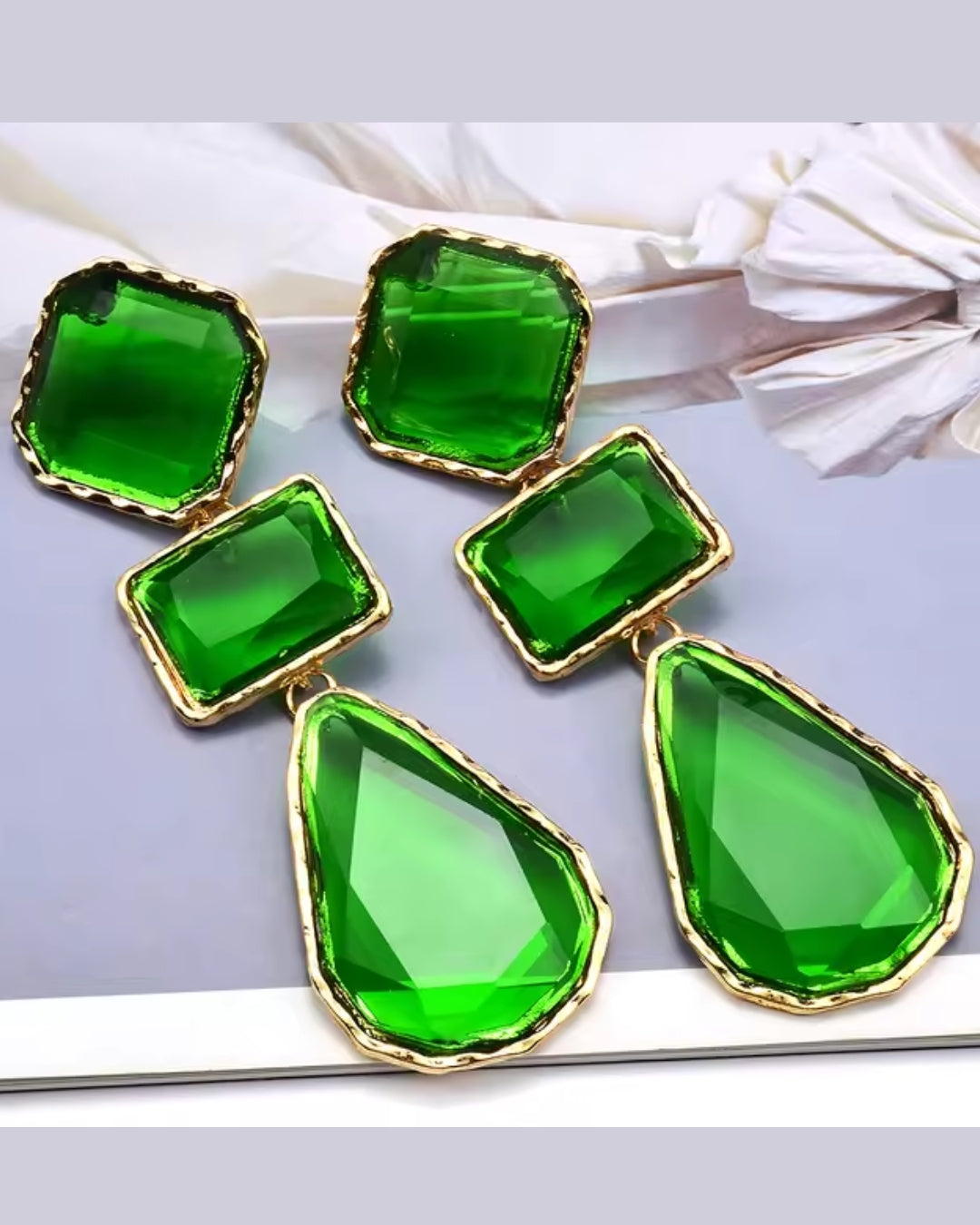 Maya Clear Crystal Green Statement Earrings