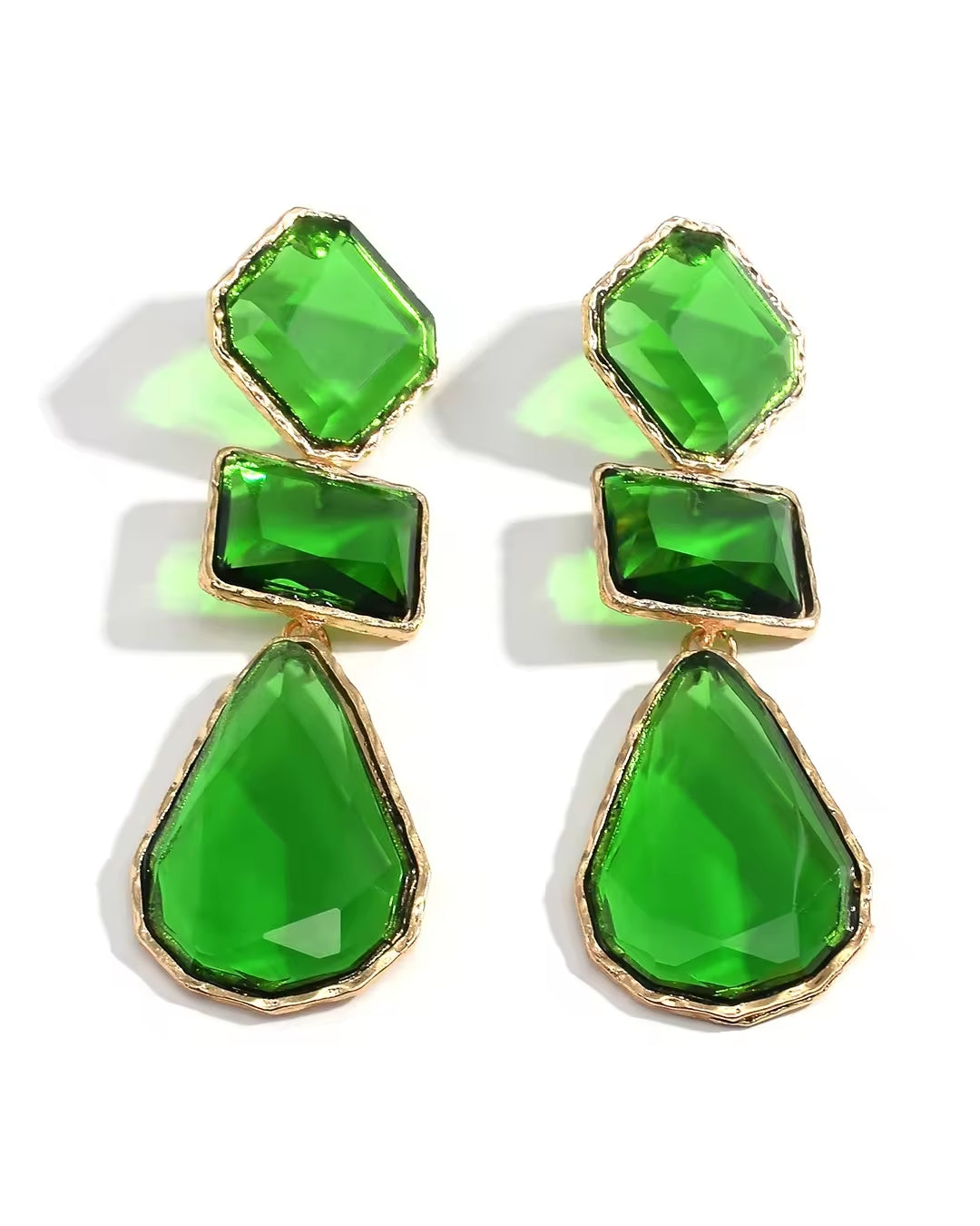 Maya Clear Crystal Green Statement Earrings