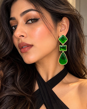 Maya Clear Crystal Green Statement Earrings