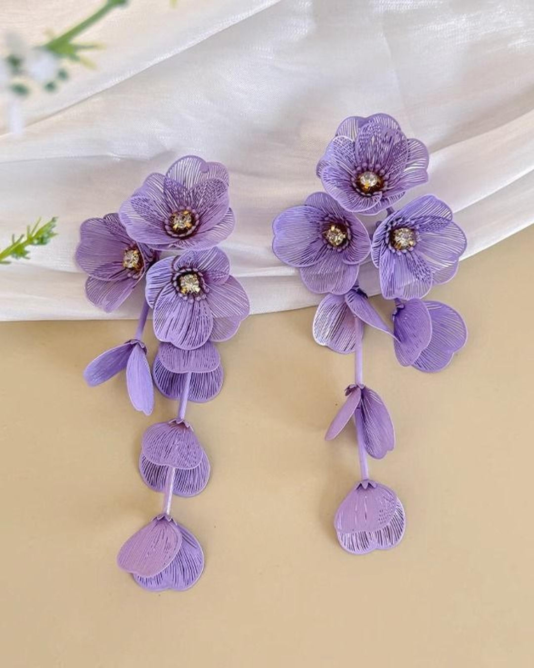 Purple Floral Statement Drop Earrings