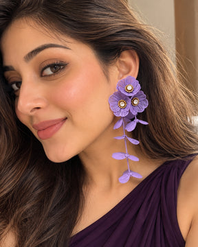 Purple Floral Statement Drop Earrings