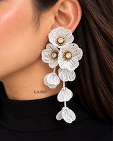 White Floral Statement Drop Earrings