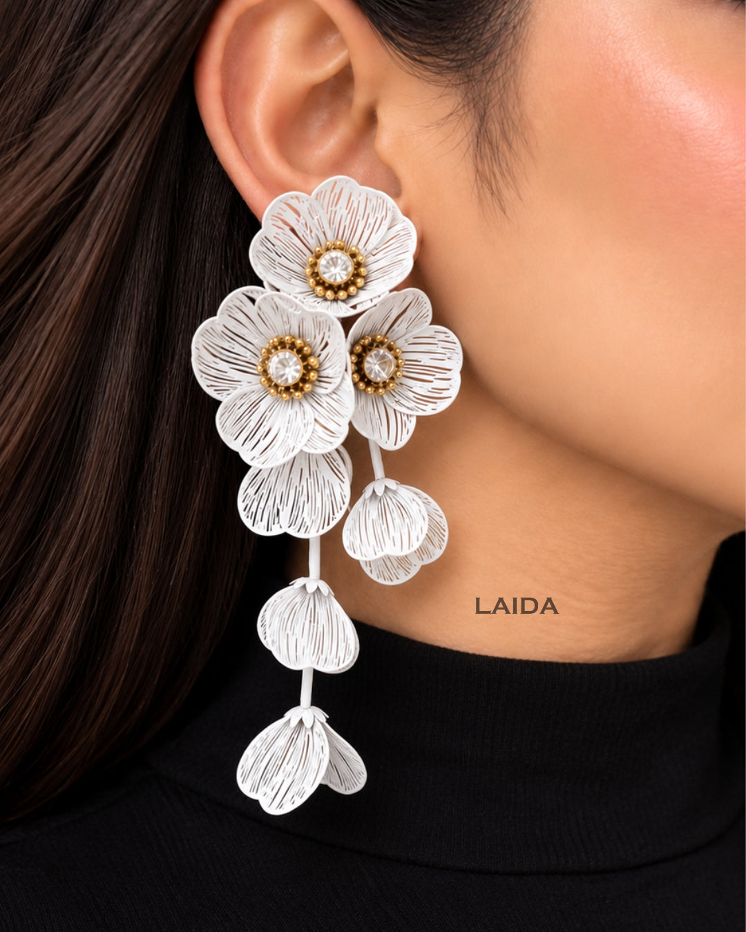 White Floral Statement Drop Earrings