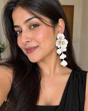 White Floral Statement Drop Earrings