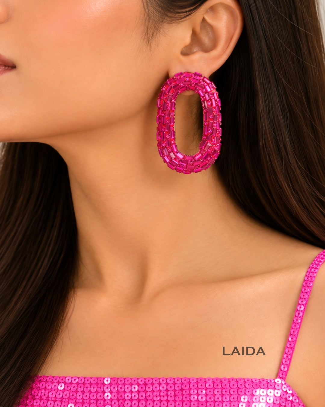 Bling Blogger Fuschia Pink Oval Earrings