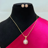 18K Gold Plated Pearl American Diamond Pendant Set