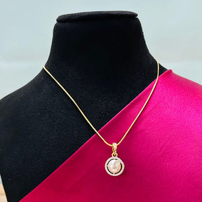 18K Gold Plated Pearl American Diamond Pendant Set