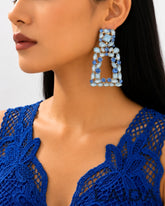 Icy Blue Rhinestone Square Drop Earrings