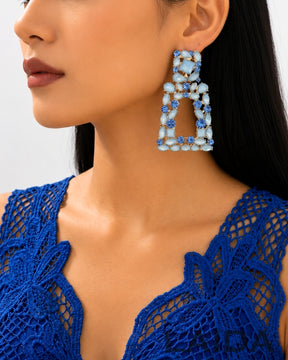 Icy Blue Rhinestone Square Drop Earrings