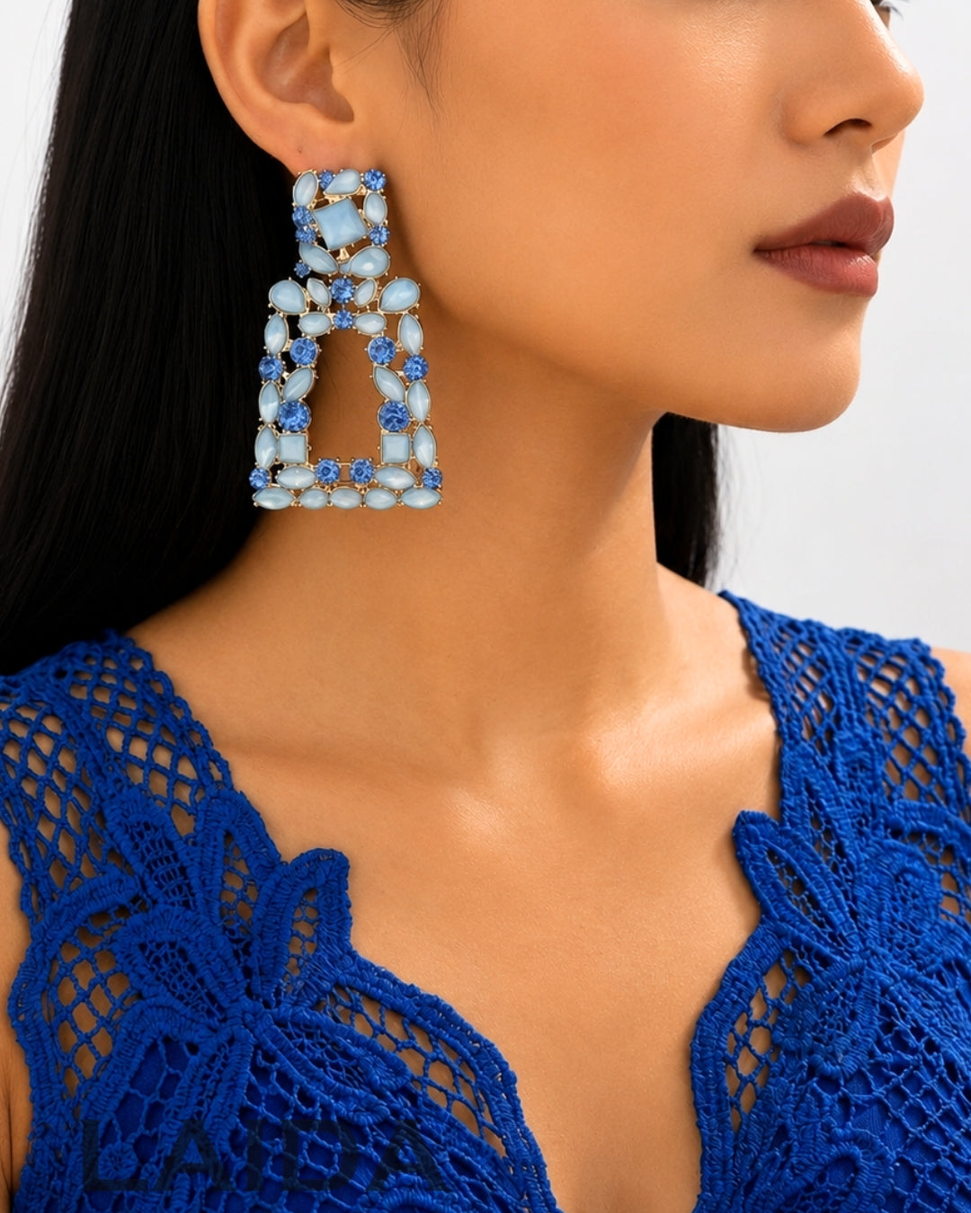 Icy Blue Rhinestone Square Drop Earrings