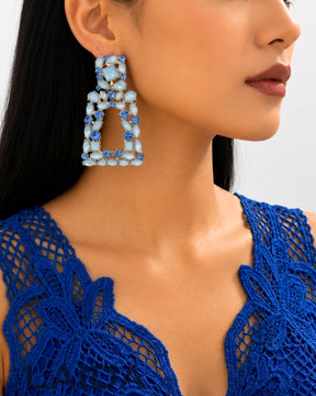 Icy Blue Rhinestone Square Drop Earrings