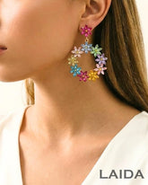 Multi Crystal Flower Drop Earrings