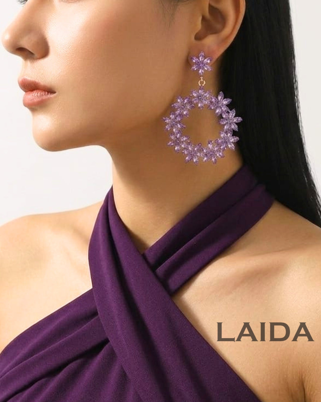 Lavender Crystal Flower Drop Earrings