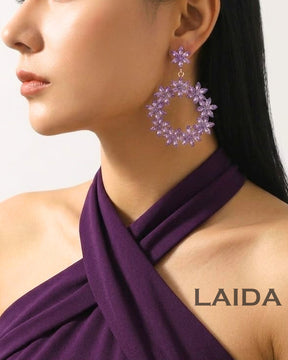 Lavender Crystal Flower Drop Earrings
