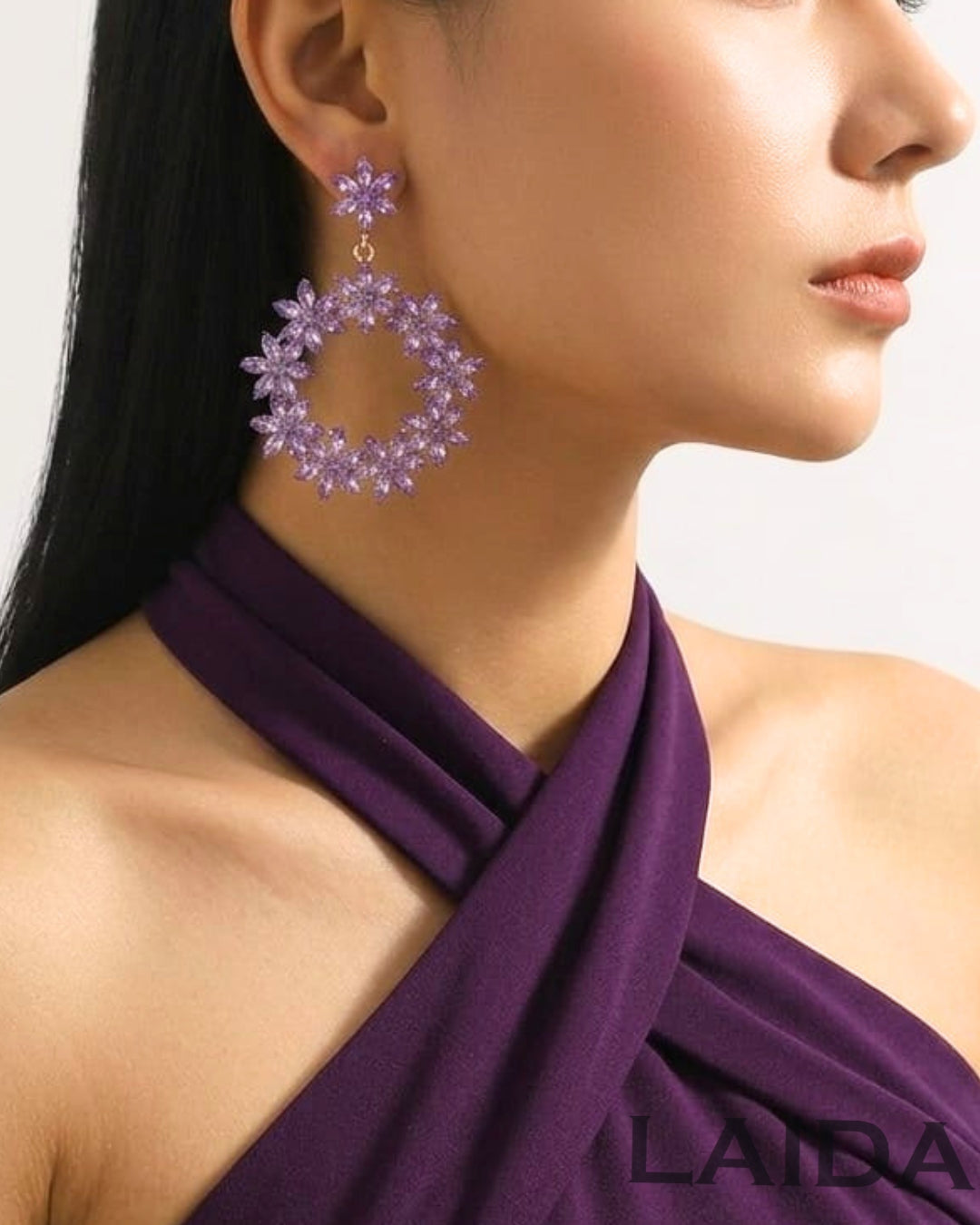 Lavender Crystal Flower Drop Earrings