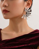 Half-Moon Floral Pearl Stud Earrings