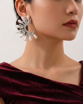 Half-Moon Floral Pearl Stud Earrings