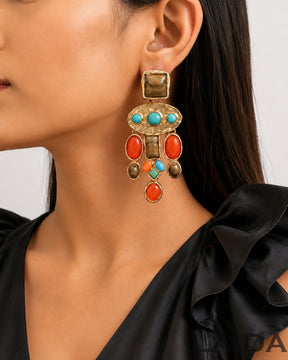 Multicolor Retro Gemstone Statement Earrings