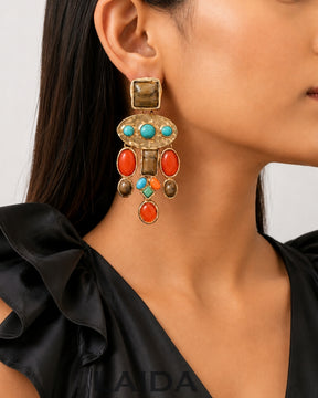 Multicolor Retro Gemstone Statement Earrings