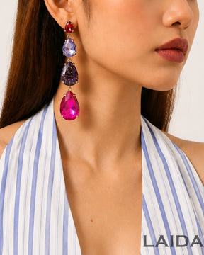 Multi Layer Pink Rhinestone Resin Drop Earrings