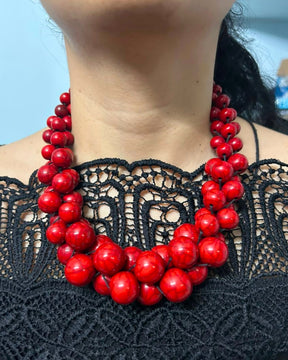 Red Resin Bead Ball Necklace