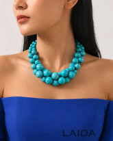 Turquoise Blue Resin Bead Ball Necklace