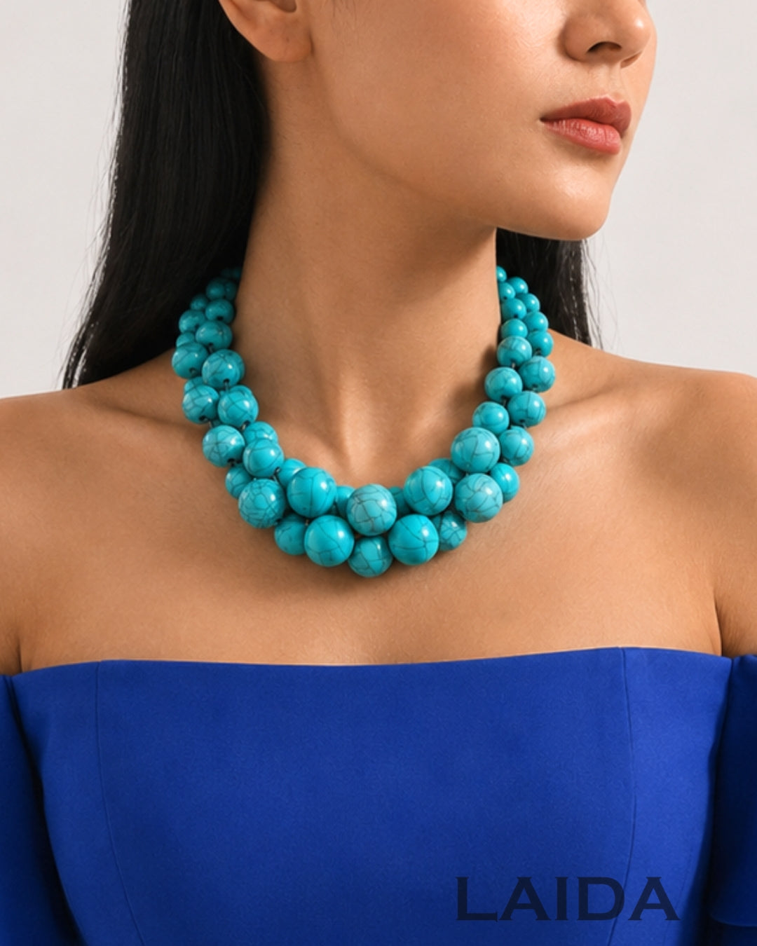 Turquoise Blue Resin Bead Ball Necklace