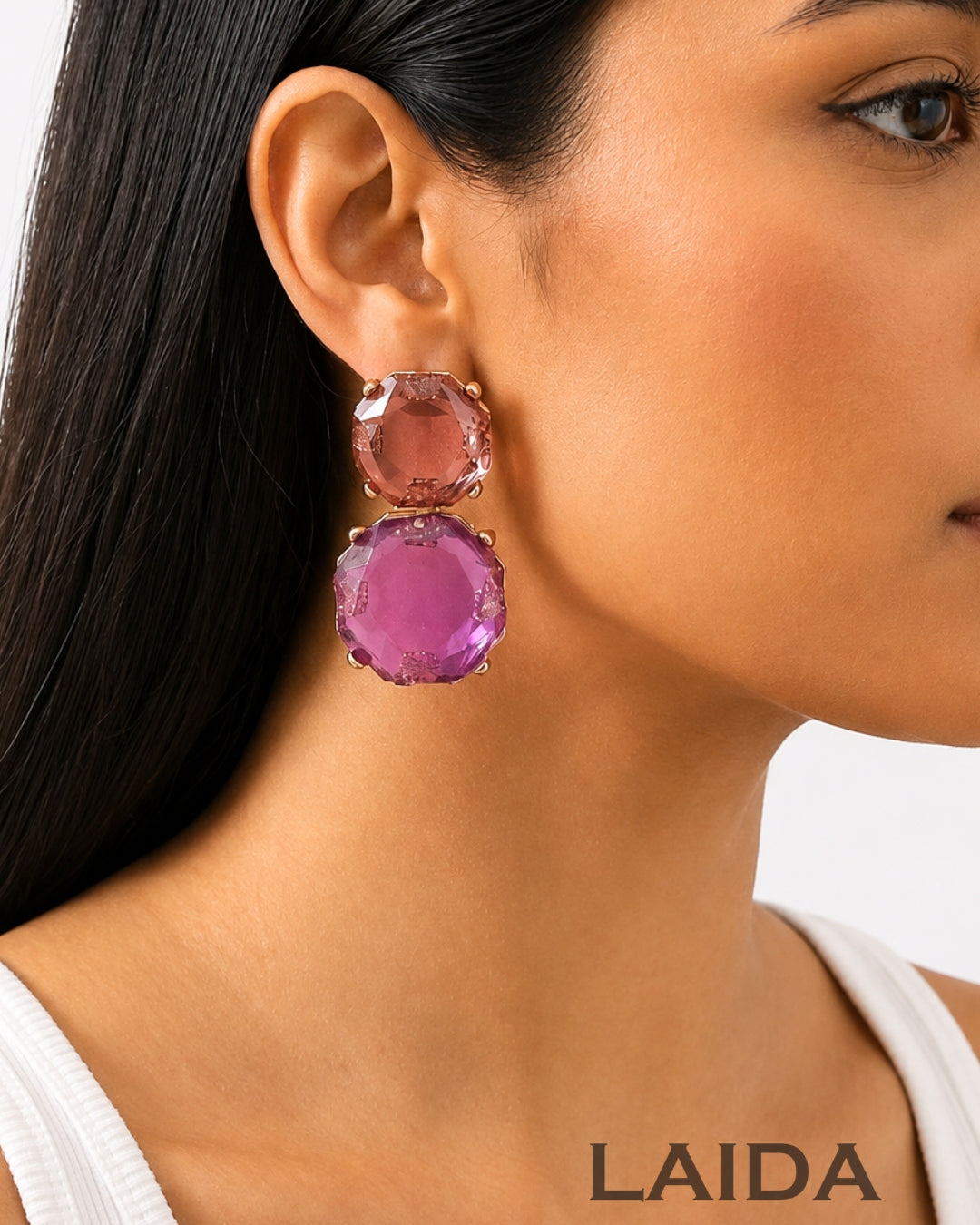 Mais Purple Two Layer Statement Earrings