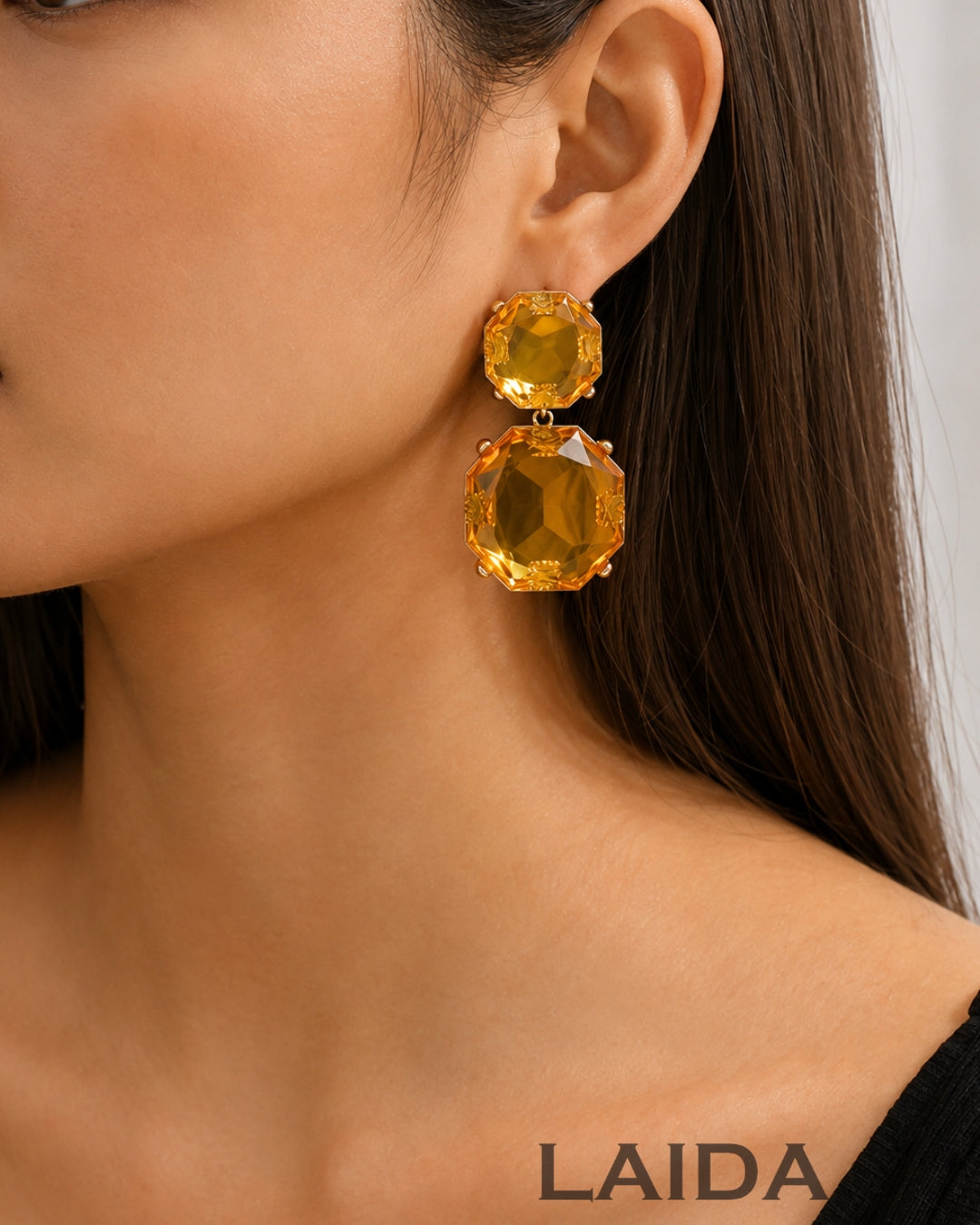 Mais Yellow Two Layer Statement Earrings