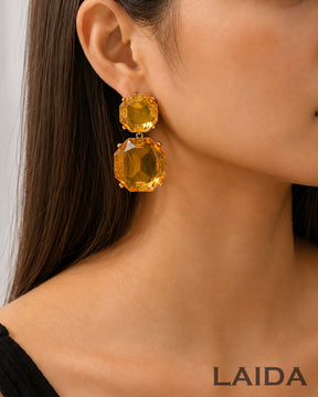 Mais Yellow Two Layer Statement Earrings