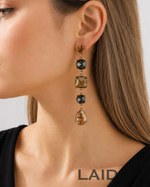 Golden And Black Rhinestone Crystal Drop Earrings