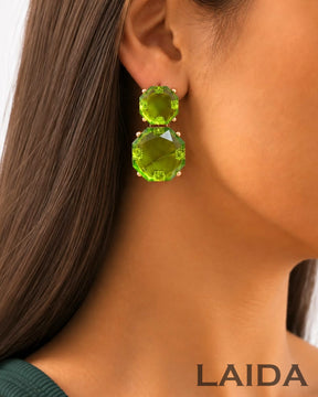 Mais Green Two Layer Statement Earrings