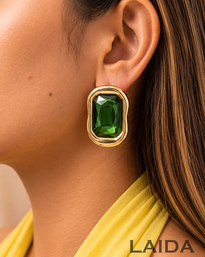 Vintage Geometric Emerald Green Stud Earrings
