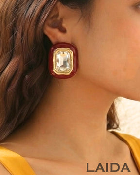 Vintage Chunky Red Stud Earrings