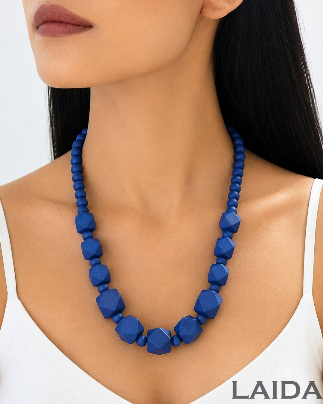 Navy Blue Wooden Statement Necklace