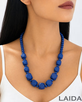 Navy Blue Wooden Statement Necklace