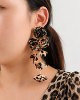 Animal Print Flower Petal Tassel Drop Earrings
