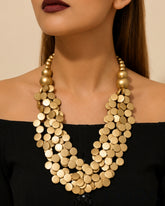 Multi- Layered Golden Wooden Bead Necklace