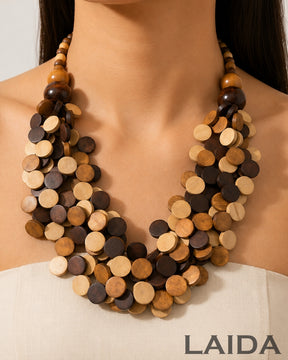 Multi- Layered Wooden Bead Necklace