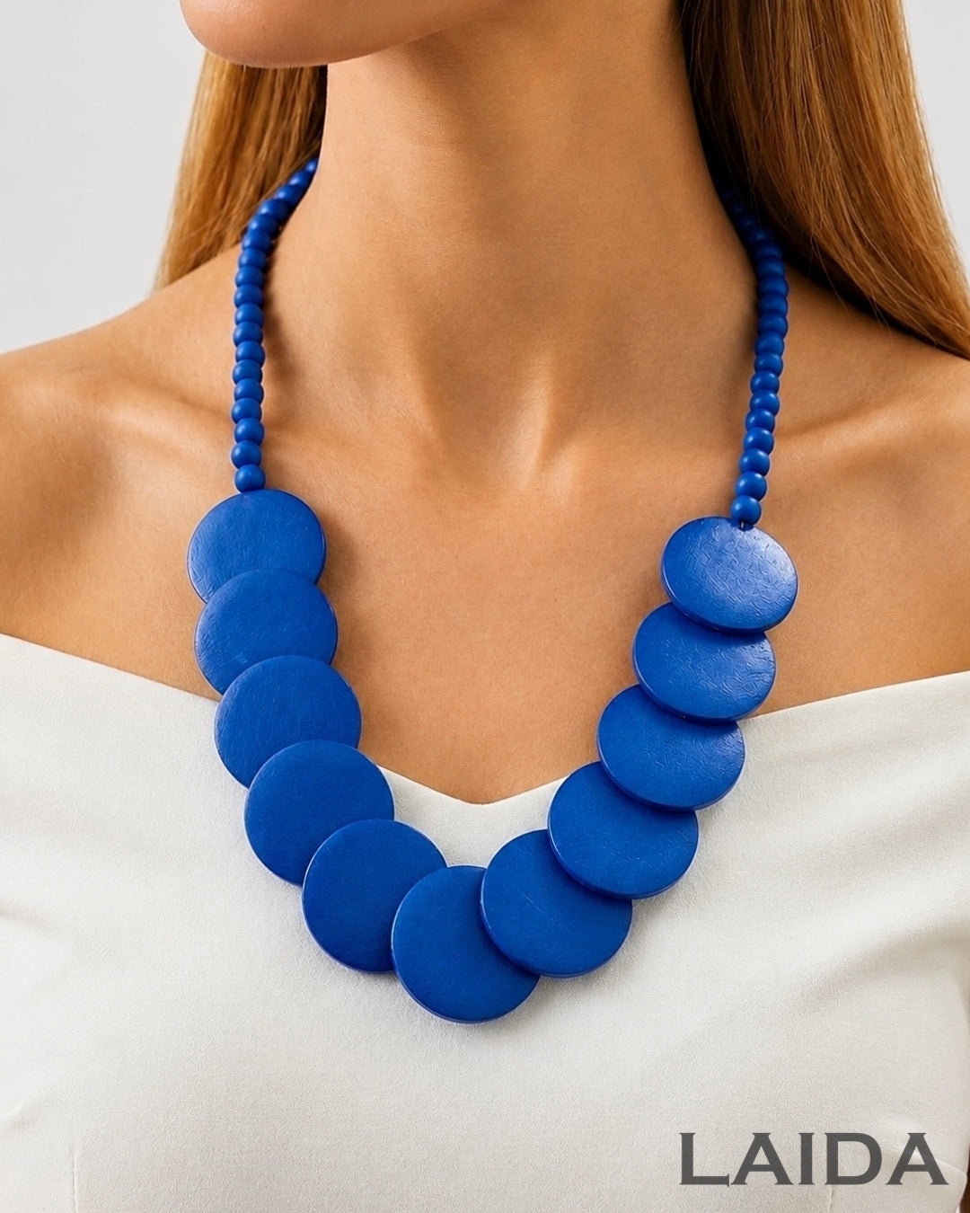 Vintage Navy Blue Wooden Chain Necklace