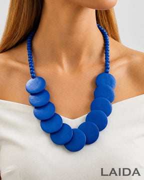 Vintage Navy Blue Wooden Chain Necklace